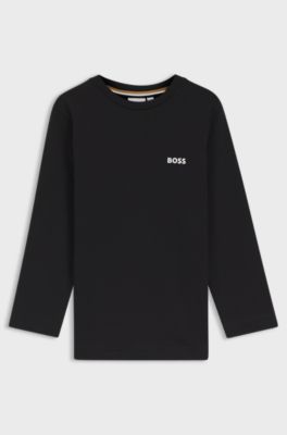 Camiseta de manga larga para ni&ntilde;os en algod&oacute;n con logo estampado, Negro