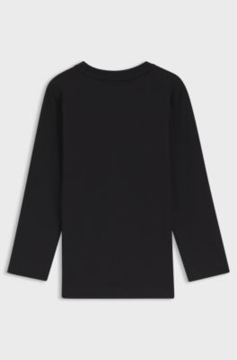 Maglia a maniche lunghe per bambini in cotone con logo stampato, Nero