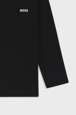 Maglia a maniche lunghe per bambini in cotone con logo stampato, Nero