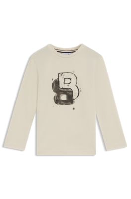 Kids' long-sleeved cotton T-shirt with Double B monogram, Light Beige