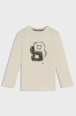 Kids' long-sleeved cotton T-shirt with Double B monogram, Light Beige