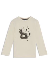 Kids' long-sleeved cotton T-shirt with Double B monogram, Light Beige