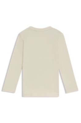 T-shirt a maniche lunghe da bambini in cotone con monogramma Double B, Beige chiaro