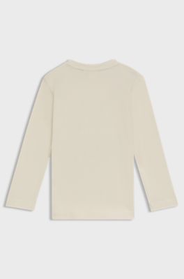 Kids' long-sleeved cotton T-shirt with Double B monogram, Light Beige