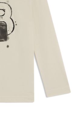 T-shirt a maniche lunghe da bambini in cotone con monogramma Double B, Beige chiaro