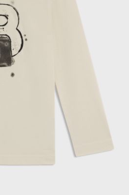 Kids' long-sleeved cotton T-shirt with Double B monogram, Light Beige