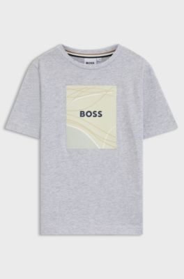 T-shirt da bambini in jersey di cotone con grafica con logo, Grigio chiaro