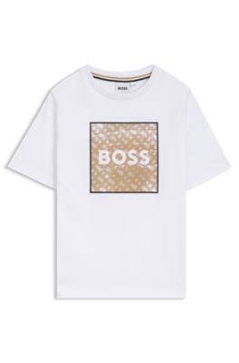 Kids' T-shirt in cotton with logo and monogram artwork, White