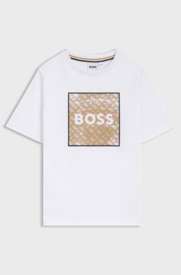 Kids' T-shirt in cotton with logo and monogram artwork, White