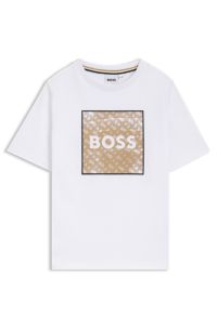 Camiseta de algodón para niños con logo e ilustración de monograma, Blanco