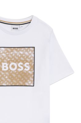 Kids' T-shirt in cotton with logo and monogram artwork, White