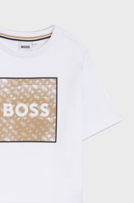 Kids' T-shirt in cotton with logo and monogram artwork, White