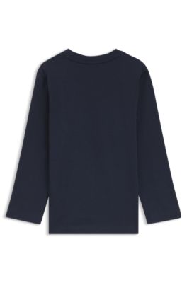 Maglia a maniche lunghe per bambini in cotone con grafica con logo, Blu scuro