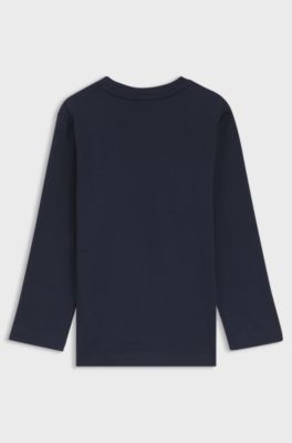 Maglia a maniche lunghe per bambini in cotone con grafica con logo, Blu scuro