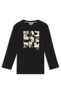 T-shirt a maniche lunghe da bambini in cotone con grafica stampata, Nero