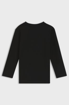Katoenen T-shirt met lange mouwen voor kinderen bedrukt met artwork, Zwart