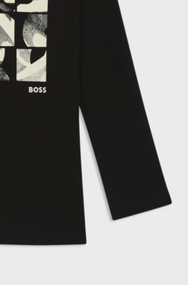 Kids' long-sleeved T-shirt in cotton with printed artwork, Black