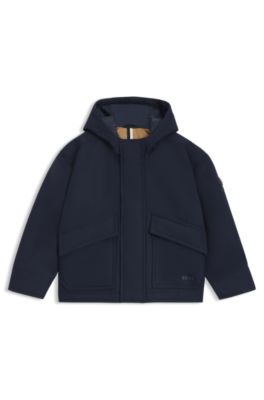 Kinderjas met capuchon en logoprint, Donkerblauw