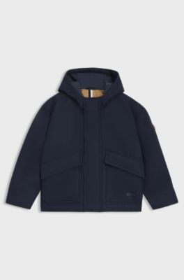 Giacca da bambini con cappuccio e logo stampato, Blu scuro