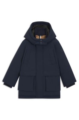 Kids' parka jacket in ripstop fabric with logo print, Dark Blue