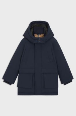 Kinderparka van ripstopmateriaal met logoprint, Donkerblauw