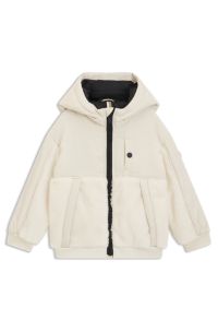 Kids' hooded jacket in twill and faux shearling, Light Beige