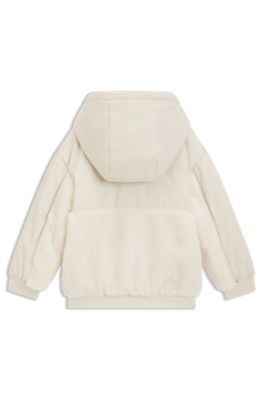 Kids' hooded jacket in twill and faux shearling, Light Beige