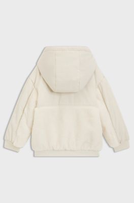 Kinderjas met capuchon van twill en imitatieshearling, Lichtbeige