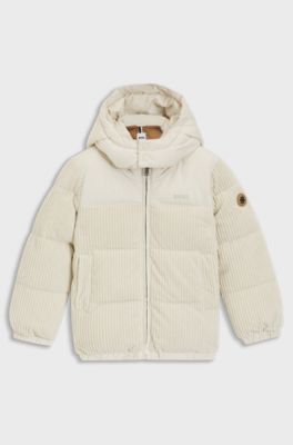 Giubbotto imbottito da bambini con dettagli in velluto a coste, Beige chiaro