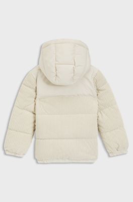 Giubbotto imbottito da bambini con dettagli in velluto a coste, Beige chiaro