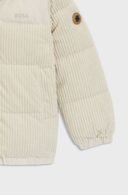 Giubbotto imbottito da bambini con dettagli in velluto a coste, Beige chiaro