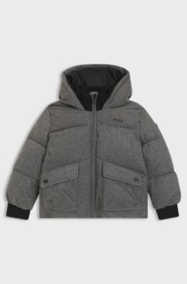 Kids' flannel-effect padded jacket with logo print, Dark Grey