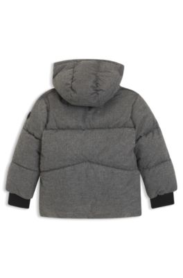 Giubbotto imbottito da bambini effetto flanella con logo stampato, Grigio scuro
