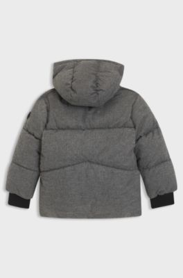 Kids' flannel-effect padded jacket with logo print, Dark Grey