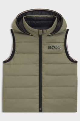 Veste sans manches r&eacute;versible en duvet &agrave; logo imprim&eacute; pour enfant, Vert sombre