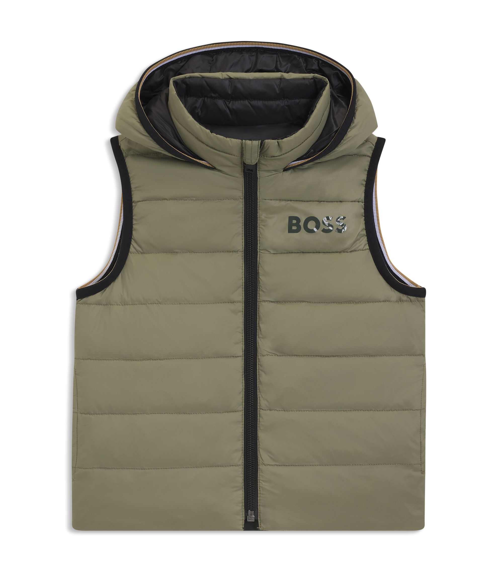 BOSS - キッズ リバーシブル ダウンベスト ロゴプリント - ダークグリーン