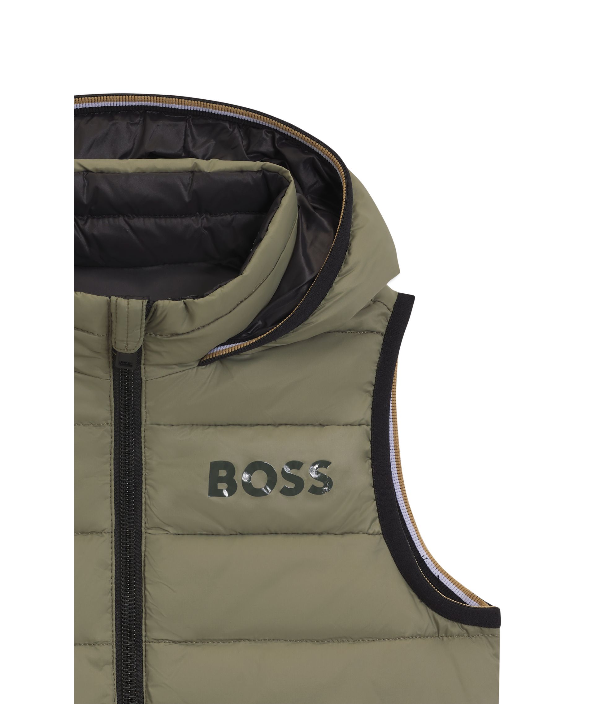 BOSS パファージレ ダウンベスト キッズ BOSS - キッズ リバーシブル ダウンベスト ロゴプリント - ダークグリーン