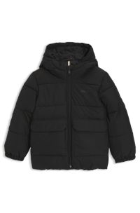 Kids' hooded puffer jacket with logo print, Black