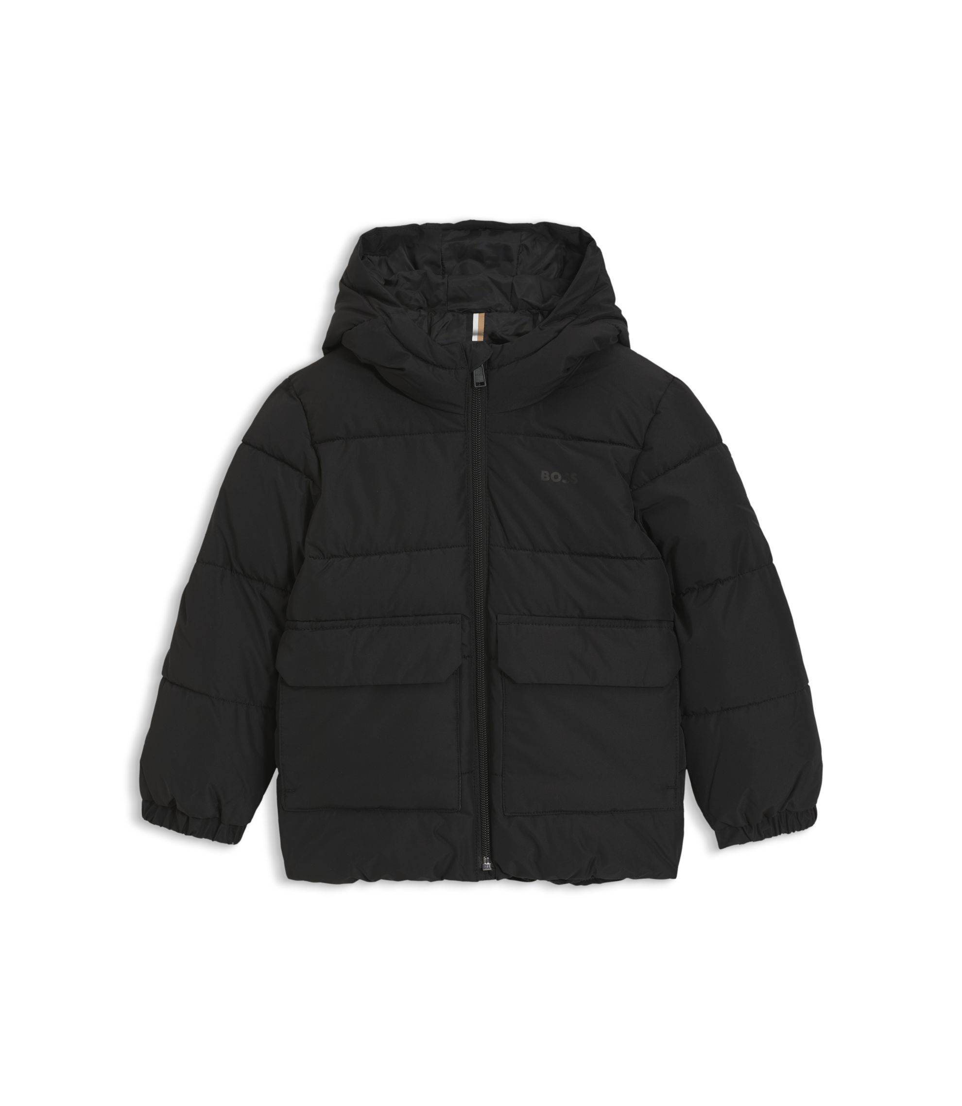 BOSS - Kids' hooded puffer jacket with logo print - Black