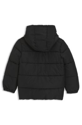 Giubbotto imbottito da bambini con cappuccio e logo stampato, Nero