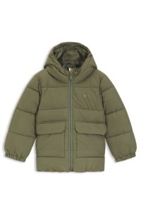 Kids' hooded puffer jacket with logo print, Dark Green