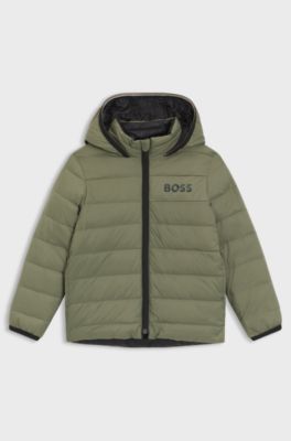 Kids' reversible water-repellent jacket with down filling, Dark Green
