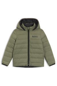 Kids' reversible water-repellent jacket with down filling, Dark Green