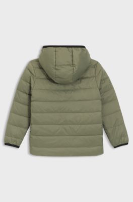 Kids' reversible water-repellent jacket with down filling, Dark Green