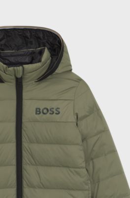Kids' reversible water-repellent jacket with down filling, Dark Green