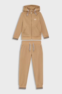 Tuta sportiva per bambini in misto cotone con logo, Marrone