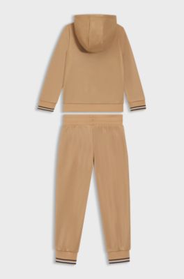 Tuta sportiva per bambini in misto cotone con logo, Marrone