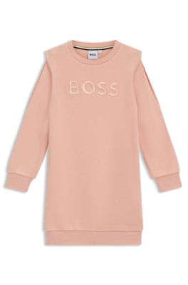 Robe pull en coton m&eacute;lang&eacute; &agrave; logo pour enfant, Rose clair