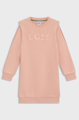 Vestito stile maglione per bambini in misto cotone con logo, Rosa chiaro