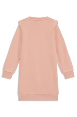 Vestito stile maglione per bambini in misto cotone con logo, Rosa chiaro